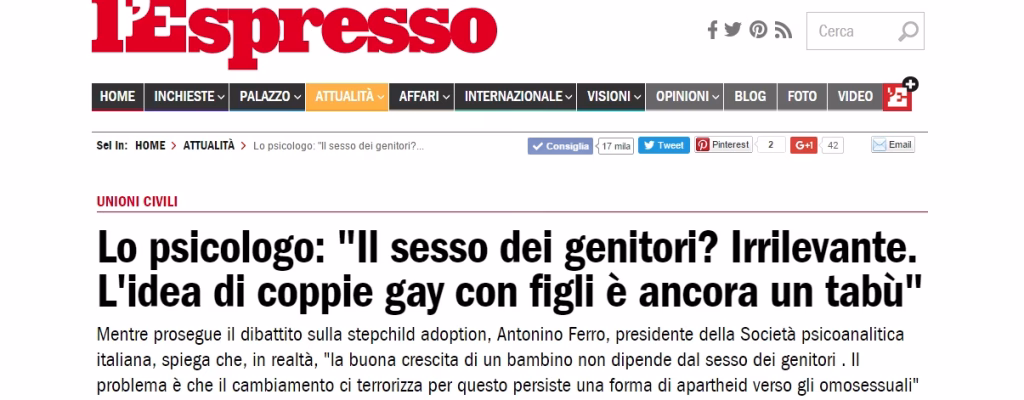 Nino Ferro (presidente SPI) sulla Cirinnà